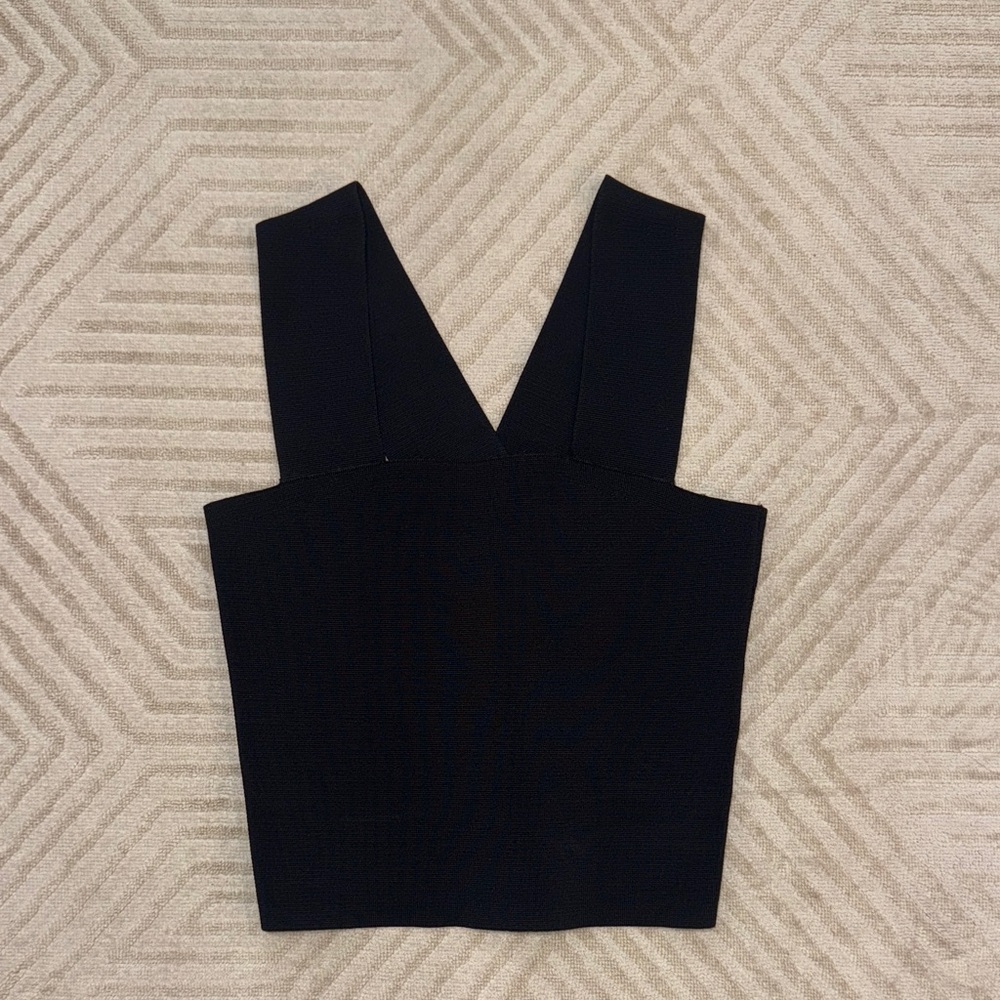 A.L.C. Black Structured V-Neck Crop Top